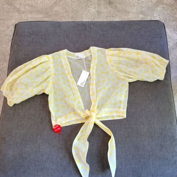 USA Lisa Marie Fernandez Women's White & Yellow Wilfred Tie Front Crop T… - Picture 1 of 10
